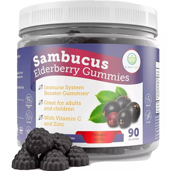 Purify Life Sambucus Elderberry Gummies Sauco 90 Gomitas Sabor Arándano