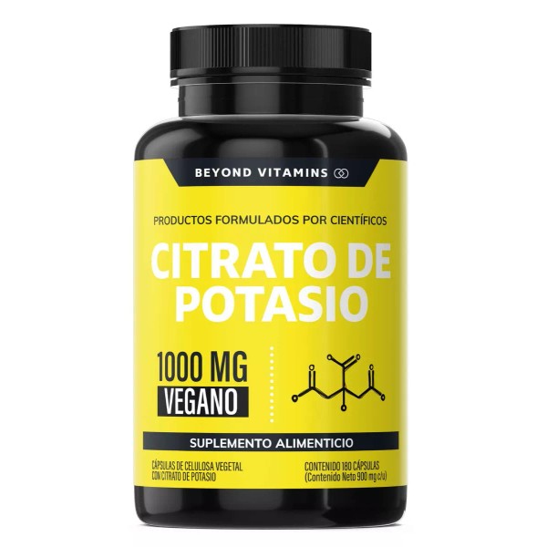 Beyond Vitamins Citrato De Potasio 1000mg Con Platano En Polvo, Curcuma Y Semilla De Uva - Potassium Citrate- Sin Rellenos - 180 Cápsulas