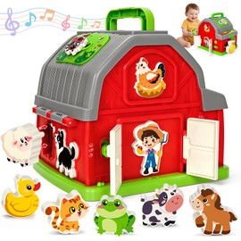 Toddler Toys for 1 2 3 Year Old Boys Girls, Upgraded Musical Farm Animal Barn Toy Gifts, Montessori Fine Motor Skill Learning & Educational Toys, Christmas Birthday Gift for Baby 12-18 Months+