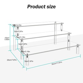 2Pack Acrylic Display Risers,Clear Shelf 3 Tier Cupcake Display Stand Steps for Food Desserts Stand Perfume Organizer Amiibo Funko POP Figures Toys Collections，Small Mini Display Stand for Organizer and Decoration(12 x 8 x 6 Inch)