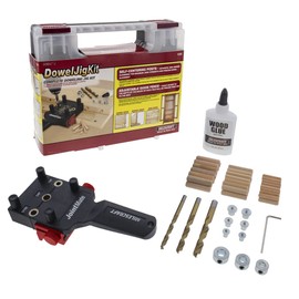 Milescraft 1333 DowelJig Kit - New, Improved, Self-Centering Handheld Dowel Jig with 3 Metal Bushing Sizes (1/4in, 5/16in, 3/8in) - Complete Doweling Jig Kit with all Accessories