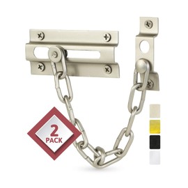 Jack N’ Drill Chain Door Guard with Lock - 2 Pack Chain Lock Door Guard, Sturdy & Rust-Resistant Steel Chain Locks for Inside Door and Extra Front Door Lock, 100% Child Safe (S.Nickel)