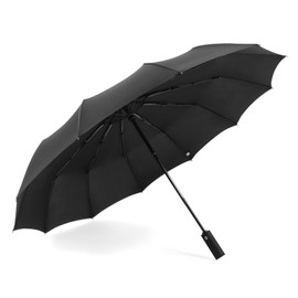 Automatic Umbrella 12 Ribs Sturdy Solid Color Windproof Folding Rain Umbrella for Outdoor Travel