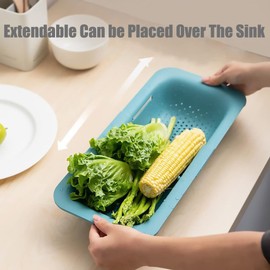 FOREVERIE Expandable Sink Colander Strainer, Veggies and Fruit Drainer, Noodle Spaghetti Pasta Strainer, Cutlery Silverware Flatware Utensil Drainer Basket (Green)