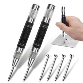 Center Punch, 2 Pcs Spring Loaded Center Hole Punch, Automatic Hole Punch for Metal, Wood, Plastic, Glass (5 Inch)