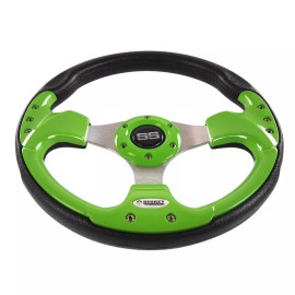 Huskey SS Lime Green Golf Cart Steering Wheel & Adapter Combo for Club Car DS
