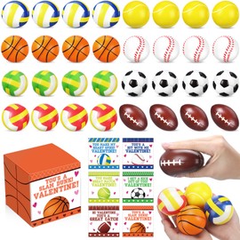 Capoda 30 Packs Valentines Day Greeting Card Boxes with Sports Stress Balls Exchange Gifts Boxes with Mini Squeeze Foam Balls for Teenage Valentines Supplies Gifts