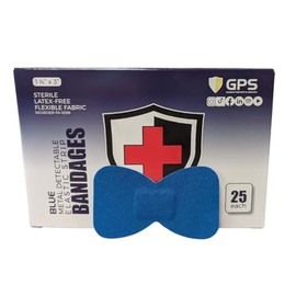 GPS Blue Metal Detectable Elastic Strip Fingertip Bandages, 1 3/4" x 3", Sterile, Latex-Free, 25 Per Box