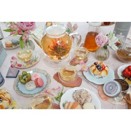 Teabloom Complete Glass Tea Set – Teapot (40 oz), Loose Tea Infuser, 4 Insulated Teacups, Tea Warmer with Candlelight, and 12 Flowering Teas – Elegant Blooming Tea Gift Set