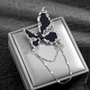 Wendalern Black Crystal Butterfly Brooch Pin Silver Tassel Gemstone Butterfly