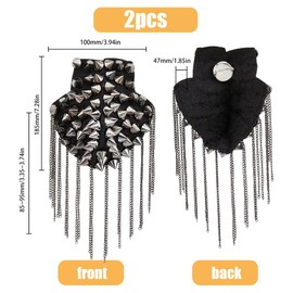 SUPERFINDINGS 1 Pair of Iron Epaulettes with Tassel and Rivets Removable Shoulder Badge in Punk Style Gunmetal Tassels Shoulder Epaulettes with Pin for Jacket Coat, Metal
