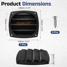 sourcing map 1 Pcs Boat Vent Cover, 5.31x5.31 Inches Plastic Louvered Flush Vents Small Air Ventilation Grille for Marine RV Van Yacht Home, Black