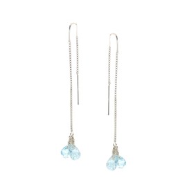 LTC Designs Sterling Silver Threader Earrings with Triple Aquamarine Teardrop Clusters for Women, Men,and Friends