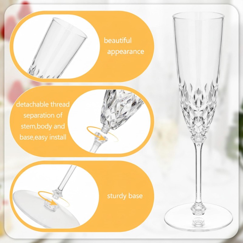 Jingmore 48 Pcs Detachable Plastic Champagne Glasses Flutes Bulk with