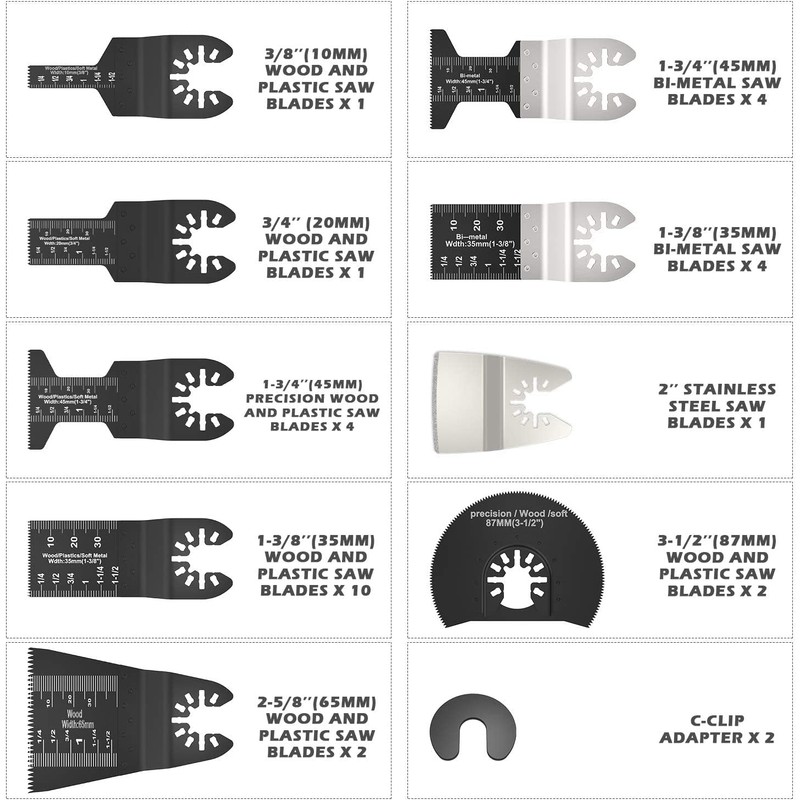 31 Pack Oscillating Saw Blades, High Carbon Steel Mix Oscillating
