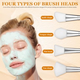 Kit de 4 Pinceles y Espátulas de Silicona para Mascarillas Faciales Limpieza Rápida, Ideales para Tratamientos de Arcilla y Uso en Spa