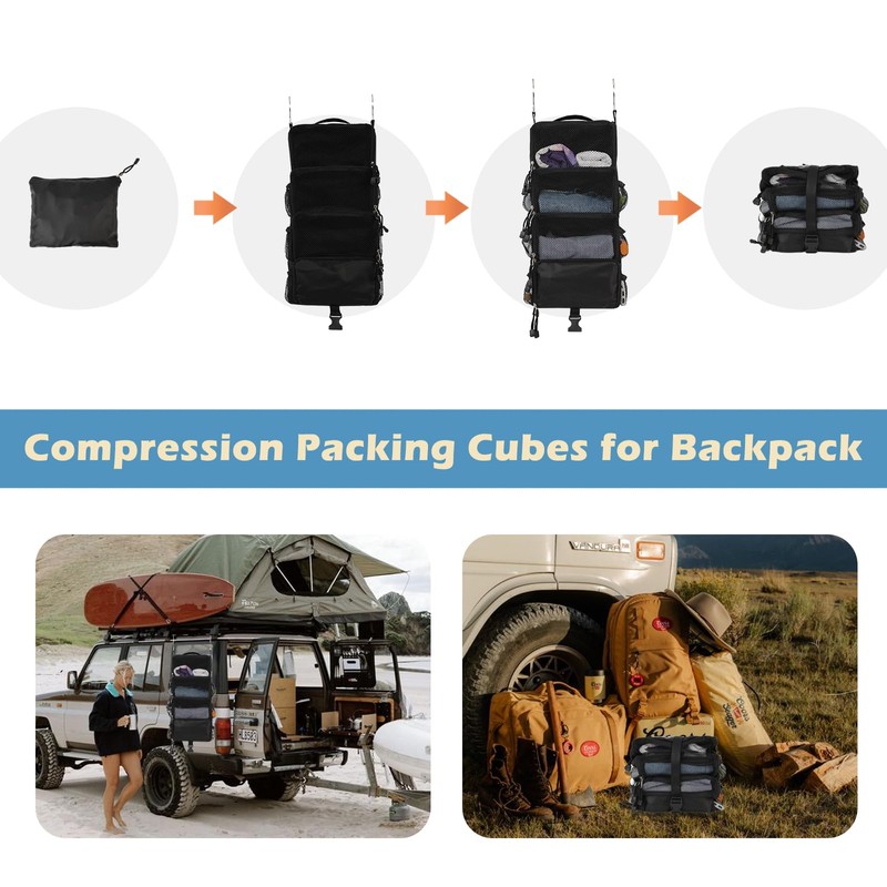 Surblue Travel Hanging Packing Cubes with 2 Hooks Hanging Shelves