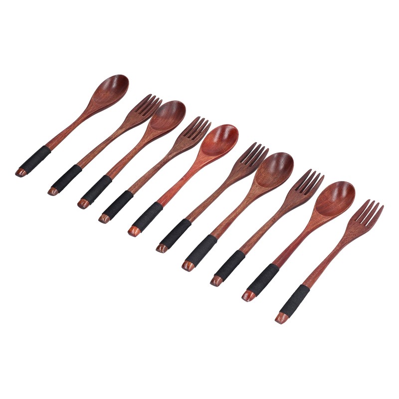 Wooden Tableware Set EcoFriendly Spoon Fork Reusable Hand Made Utensils