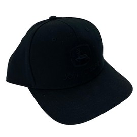 John Deere Solid Black 6-Panel Adjustable Snapback Hat with Embroidered Logo