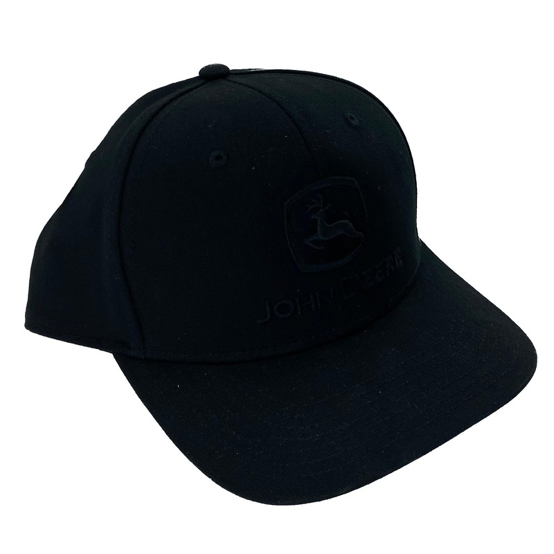 John Deere Solid Black 6-Panel Adjustable Snapback Hat with Embroidered