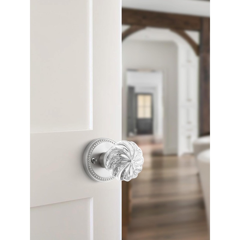 SORWDUERM 1 Pack Crystal Door Knobs Nickel Door Knob Brushed