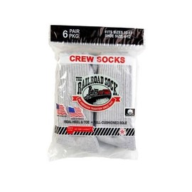 New Railroad Sock Men's Cotton Cushioned Crew Socks 6 Pack Gray 6072
