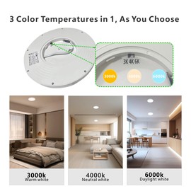 NAGETA 18W LED Ceiling Light,1600LM Bathroom Ceiling Light,3 Color Selectable 3000K/4500K/6000K 22cm Thin Round Light Fixture for Bedroom, Kitchen, Dining Room