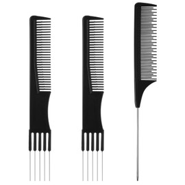 3 Packs Hair Combs Set, Teasing Comb with Metal Pick Combs and Fine Tooth Rat Tail Parting Combs Salon Teasing Back Combs with Stainless Steel Lift for Women Hair Styling