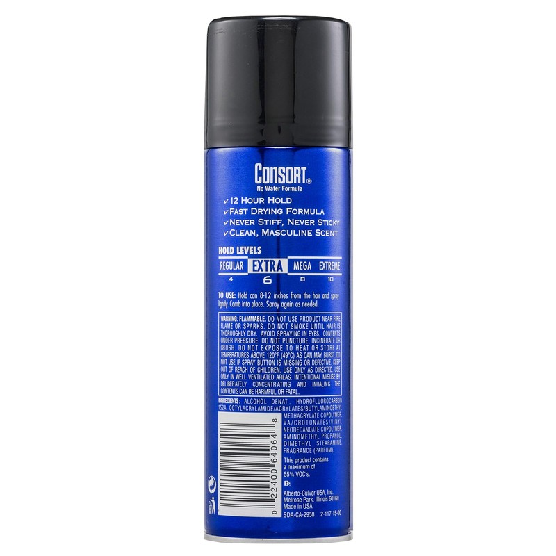 Consort Extra Hold Scented Aerosol Hair Spray for Men, 12-Hour