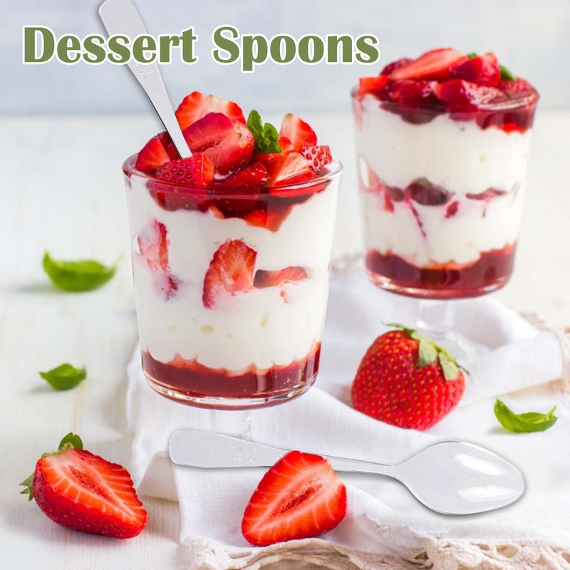 100 Pcs Dessert Spoons, 9.5cm Plastic Small Dessert Spoons, Mini