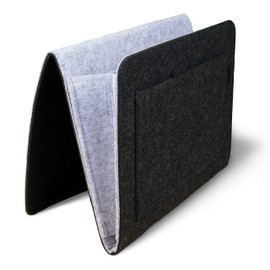 Tebewo Felt Bed Organiser | Sturdy Bed Shelf | Hanging Shelf for Bed Box | Bed Bag for Storing Books, Remote Control and More (Grey/Dark Grey)