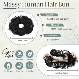 Rich Choices Messy Bun Hair Piece Real Human Hair Tousled Updo Remy Hair Bun Ponytail Scrunchies Curly Donut Bun Hair Extensions #1 Jet Black