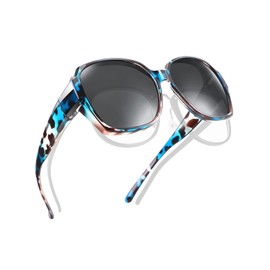 TINHAO Fit Over Glasses Sunglasses for Women Men Polarized UV Protection Butterfly Oversized Sunglasses over Glasses(Blue Grey lepard, Black)