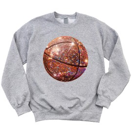 Olive Loves Apple Basketball Faux Glitter Sweatshirt for Girls Trendy Girly Baseketball Player Pullover Gray Sweatshirt Youth Large