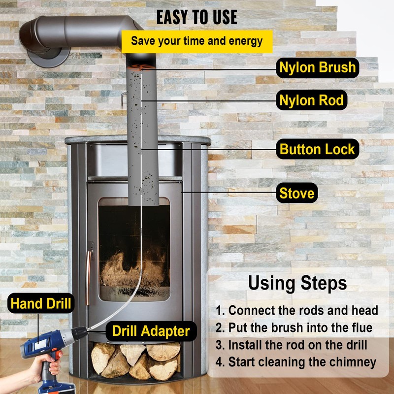 VEVOR Chimney Sweep Kit 20FT Length, Chimney Brush Kit with