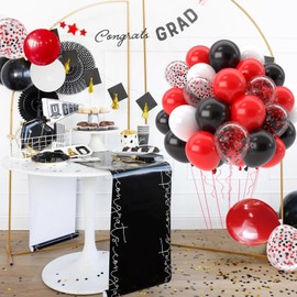 Patimate Red Black Balloons Set, 50 pcs 12 inch Black Red White Confetti Latex Balloons Kit for Graduation Birthday Wedding Baby Shower Retirement Party Decorations