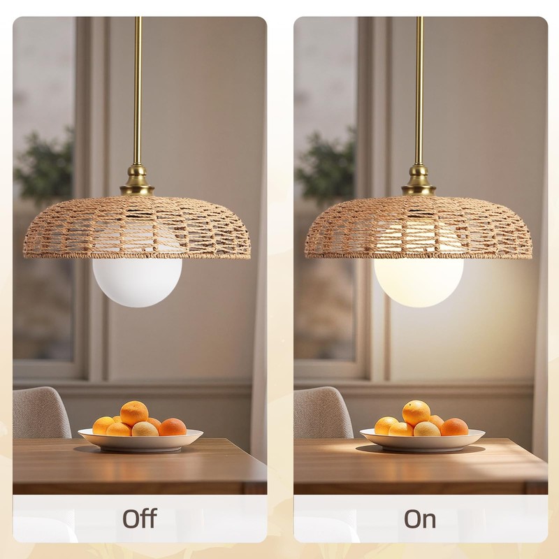 Boho Pendant Lights Fixtures for Kitchen Island, Rattan Chandelier Wicker