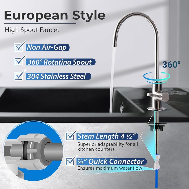 iSpring GA1-BN Drinking Water RO Faucet for Kitchen Sink, Heavy-Duty