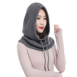 YEKEYI Women Balaclava Hood hat Winter Cashmere Knitted Beanie Hats Ski Mask Ski Cap Outdoor Dark Grey