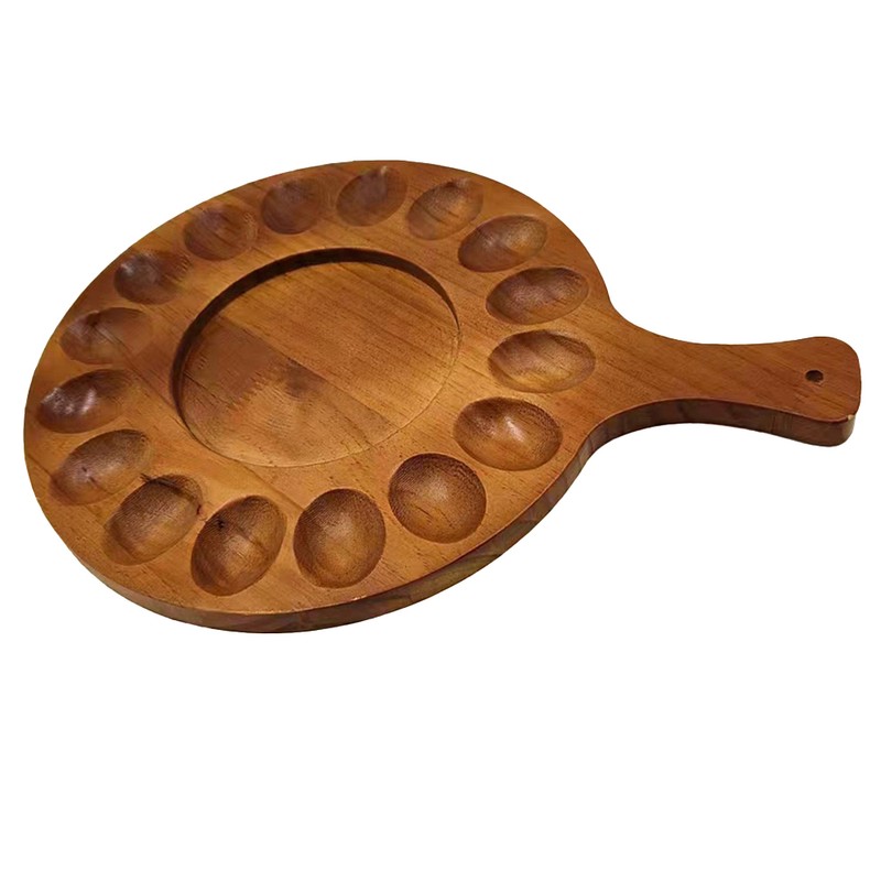 Reversible Deviled Egg Tray Multi-Holes Round Egg Platter Thickened Wooden