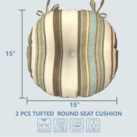 LVTXIII Outdoor All Weather Bistro Seat Cushions, Comfortable Fluffy Tufted Patio Chair Cushions Round 15"x15"x4" Set of 2 for Home Garden Furniture, Stripe Onyx