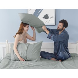 Cotton Pillow Cases Standard Size, 20 by 30 inches Queen Pillowcases, Gray Pillow Cases Set of 2, Pillow Cases Queen Cotton Percale Weave Pre-Shrunk Breathable and Hypoallergenic, Storm Gray