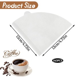 Coffee Filter Papers 140 Pcs White Compatible with Size 02 Filter Papers Compatible with Dripper Coffee Makers