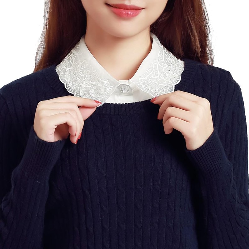 Mrotrida Women's White Fake Collar Stand Beads Detachable Shirt Collar