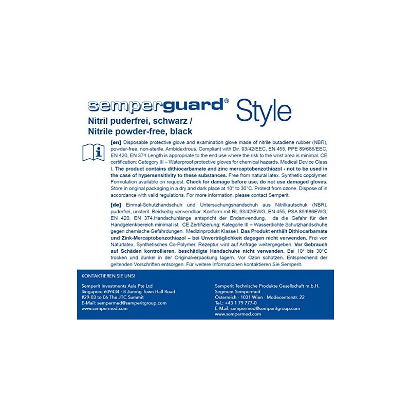 Semperguard Nitrile Disposable Gloves Style, m, Black