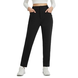 baleaf Fleece Lined Pants Women with 5 Pockets Work 26" Petite Thermal Pants Winter Workout Business Casual Golf Sweatpants Black XS