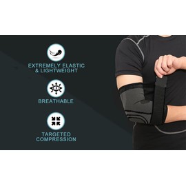 Vivva Elbow Brace with Strap for Tendonitis 1 Piece, Tennis Elbow Compression Sleeves, Golf Elbow Treatment (Black, XL Size)