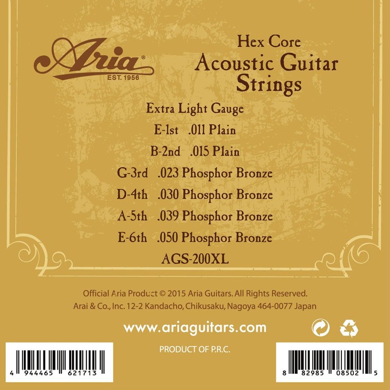 ARIA AGS-200XL Acoustic Guitar Folk Guitar Strings Extra Light Extra