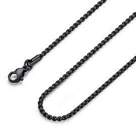 FOSIR Mens Black Rolo Chain Necklace, Stainless Steel Chain for Men and Women, Wide 2mm, 30 Inch