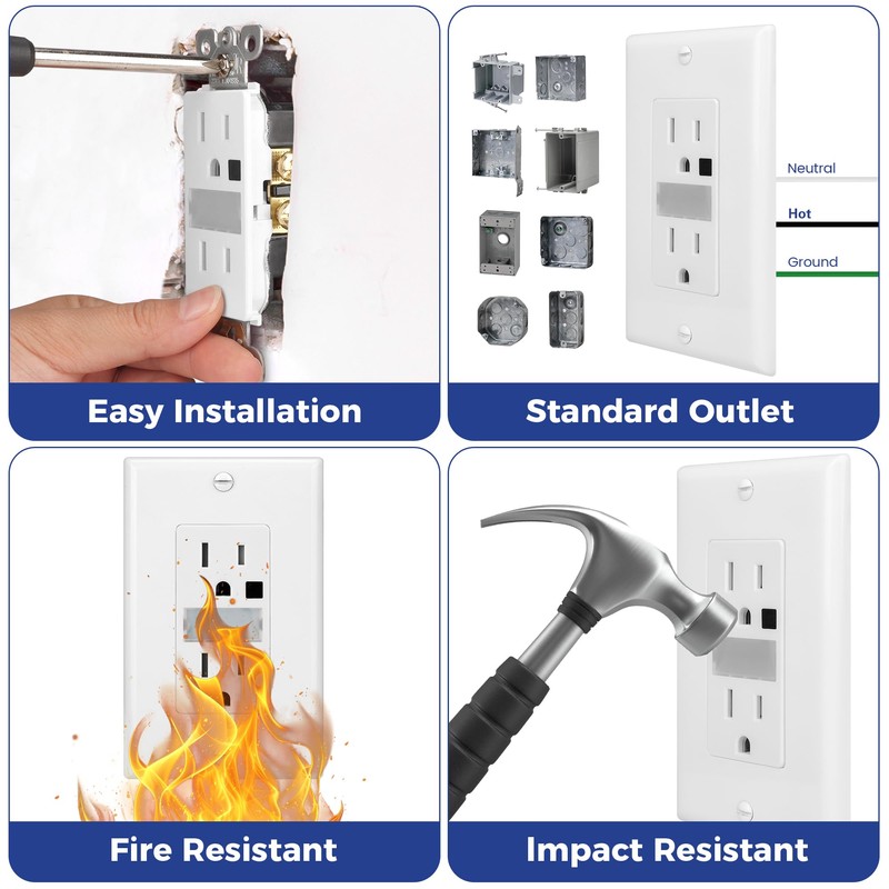 ThunderWay Tamper Resistant(TR) Receptacle Outlet with Night Light-Easy to Install,